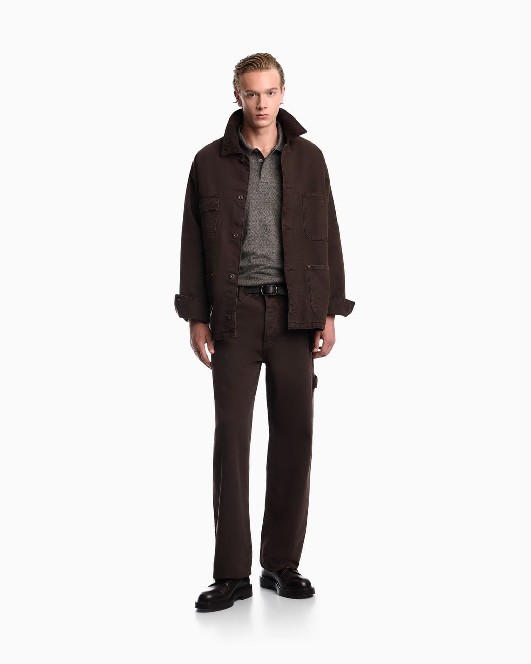 Emporio Armani Brown Oversized Cotton Workwear Trousers With Utility Pockets for men