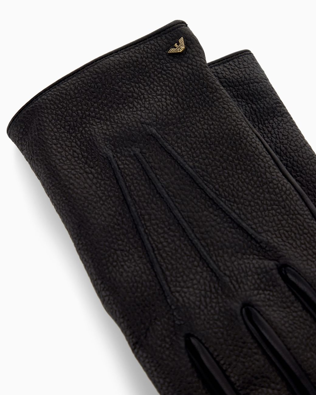 Emporio Armani Black Leather Gloves With Wool Lining And A Metal Eagle Logo for men