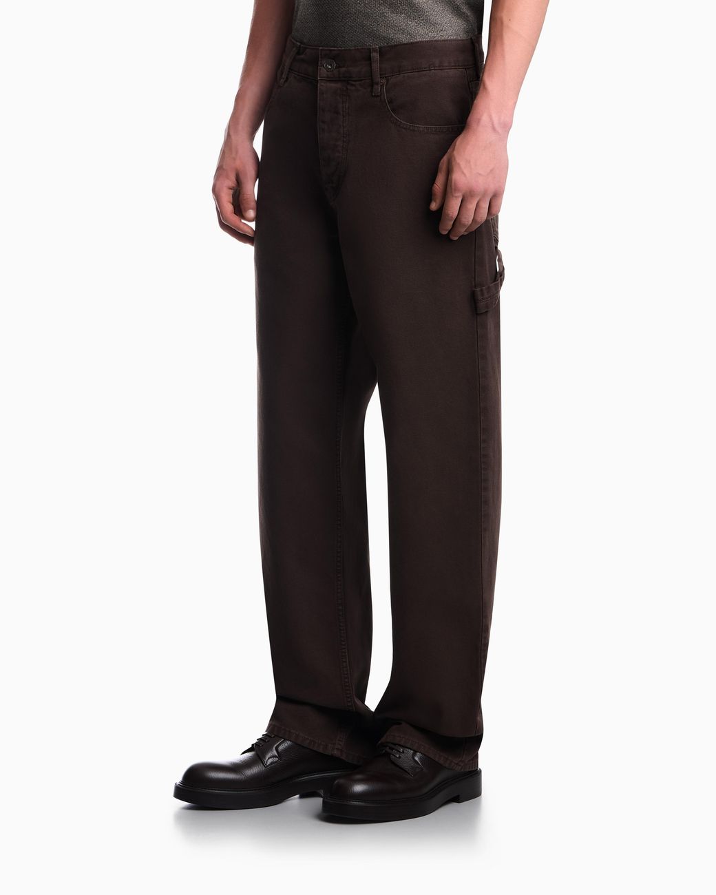 Emporio Armani Brown Oversized Cotton Workwear Trousers With Utility Pockets for men