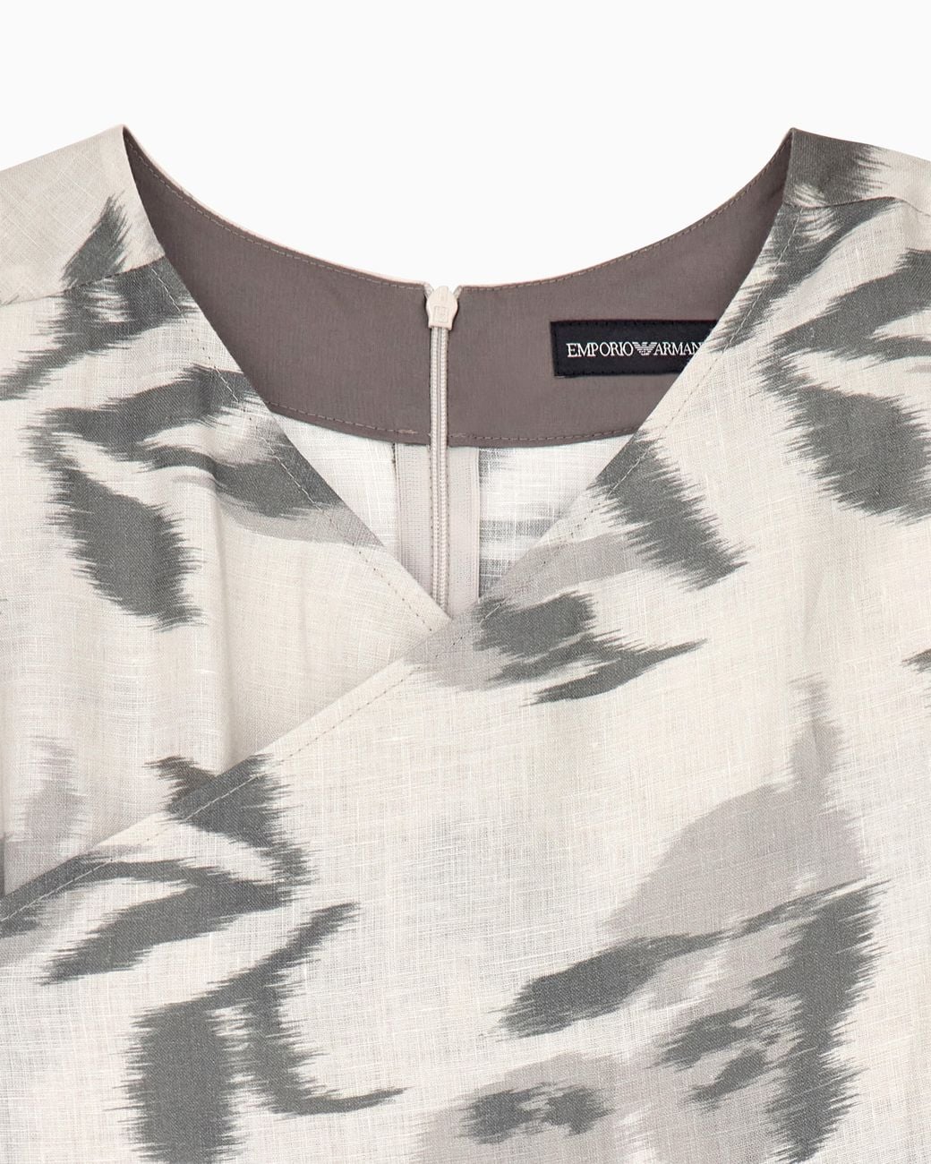 Emporio Armani White Linen Top With A Chiné Flower Print And Concealed Back Zip