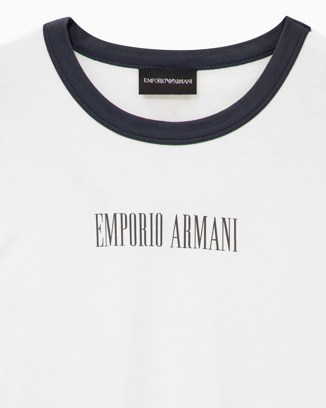 Emporio Armani White Cotton Jersey T-Shirt With Front Logo And Contrasting Trim