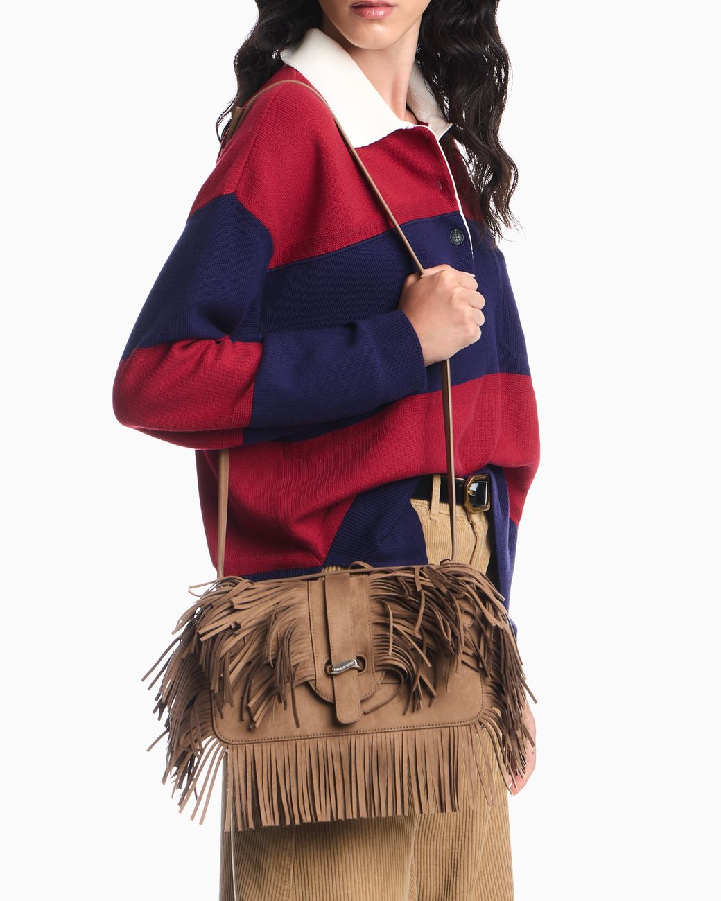 Emporio Armani Brown Shoulder Bag With Fringe Boteh Capsule