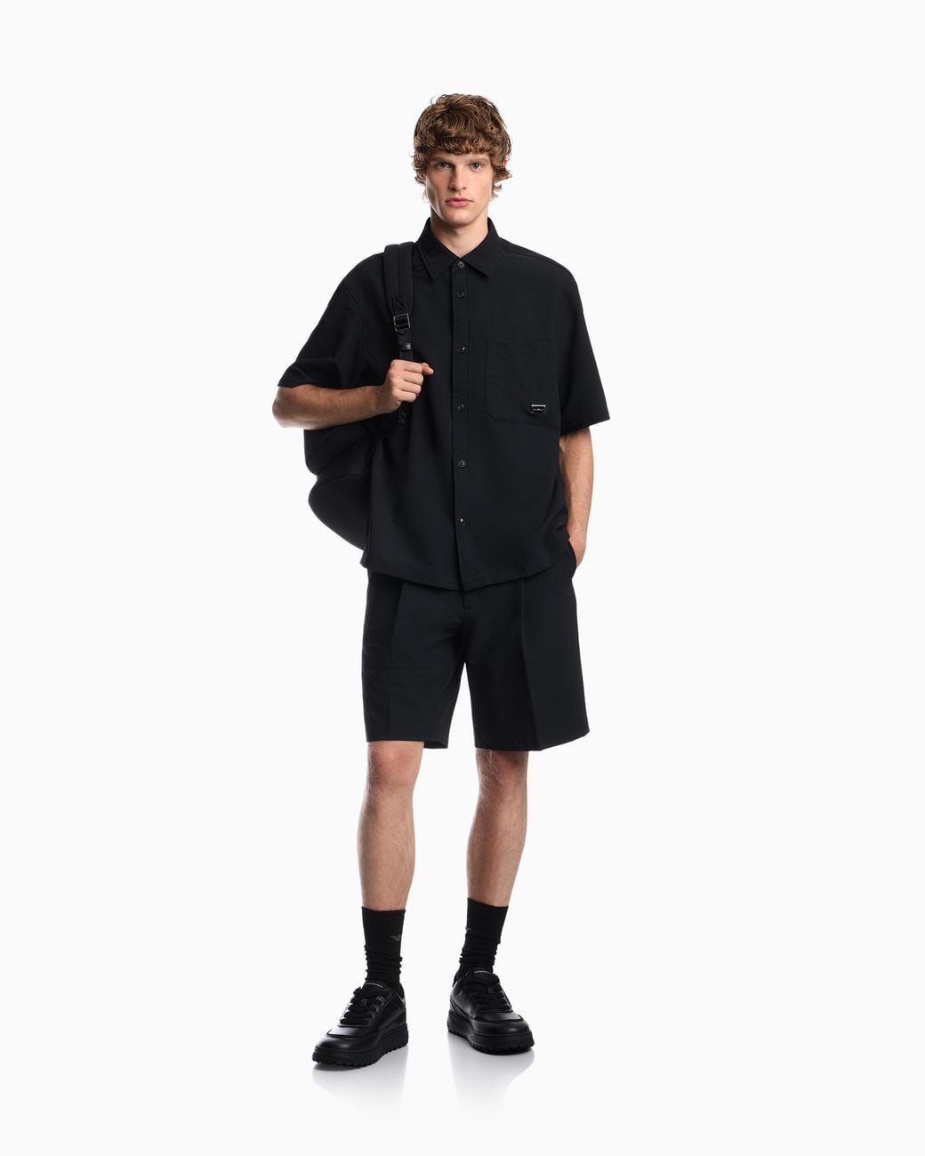 Emporio Armani Blue Seersucker Shirt With Down Padding And Rib Details for men