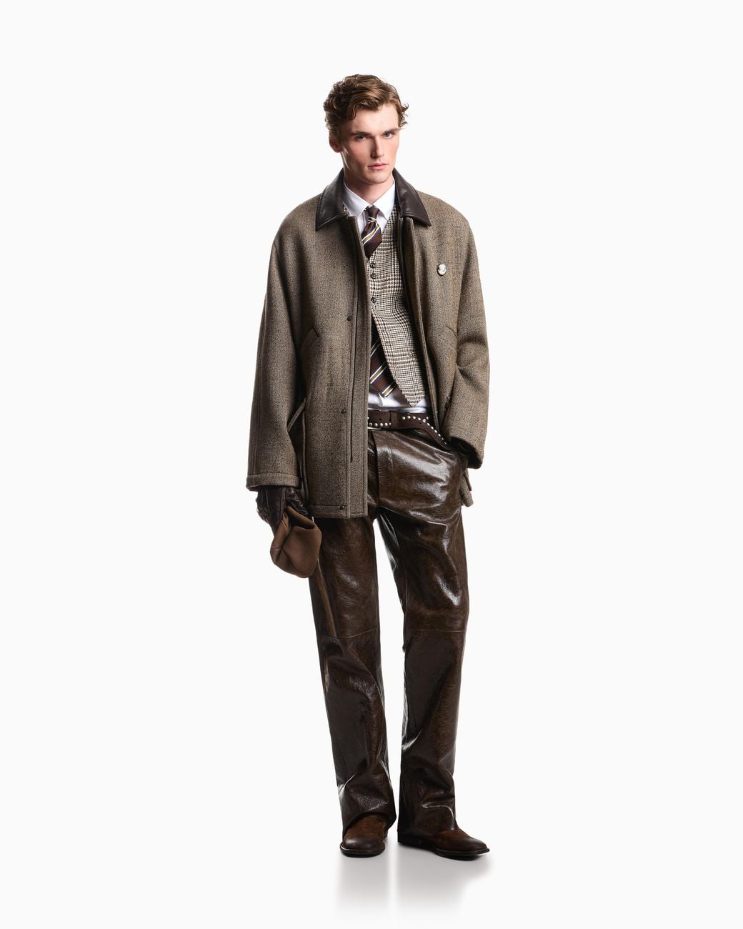 Emporio Armani Gray Semi-Glossy Drummed Leather Trousers With A Metal Zip for men