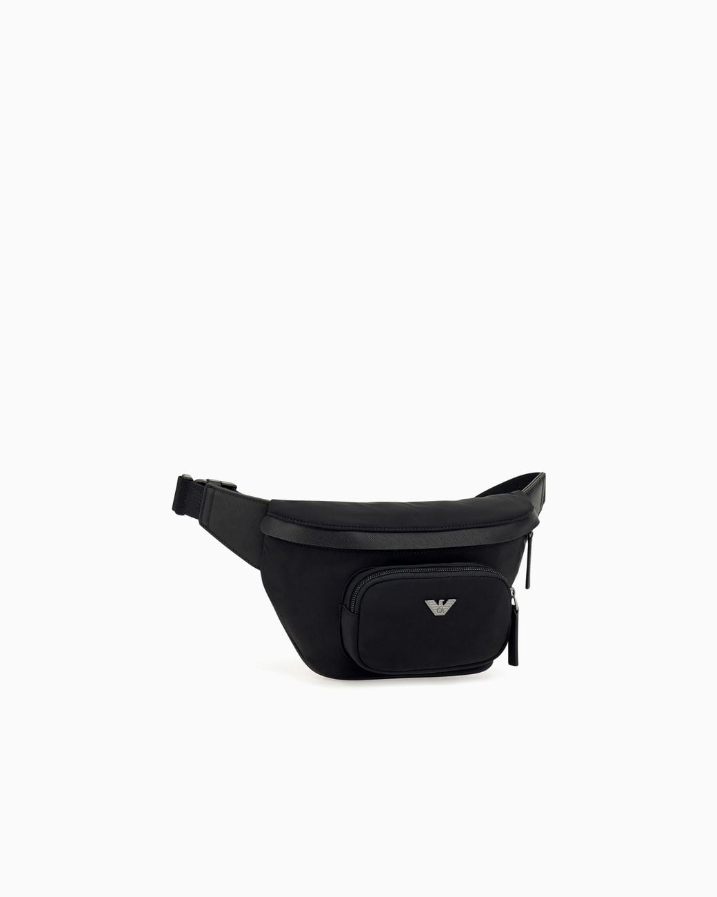 Emporio Armani Black Nylon Waist Bag With Metallic Logo And Front Pocket for men