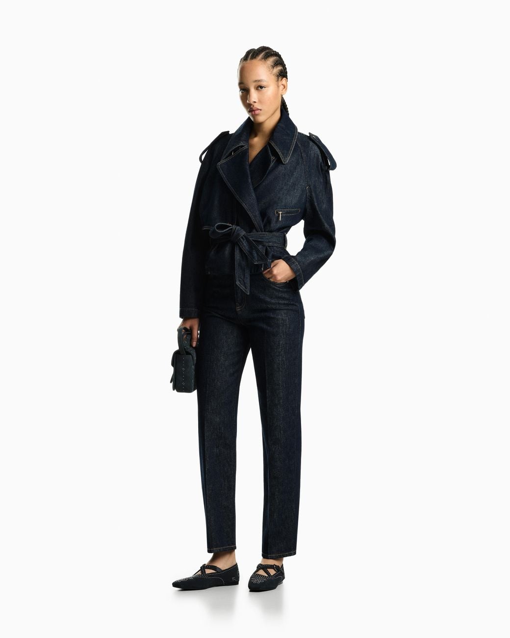 Emporio Armani Blue Five-Pocket Denim Jeans With A Metal Knot On The Waistband