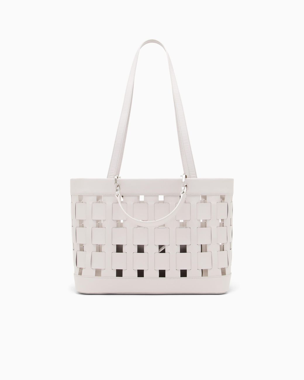 Emporio Armani White Tote Bag With Woven Design Double Handles And Pouch