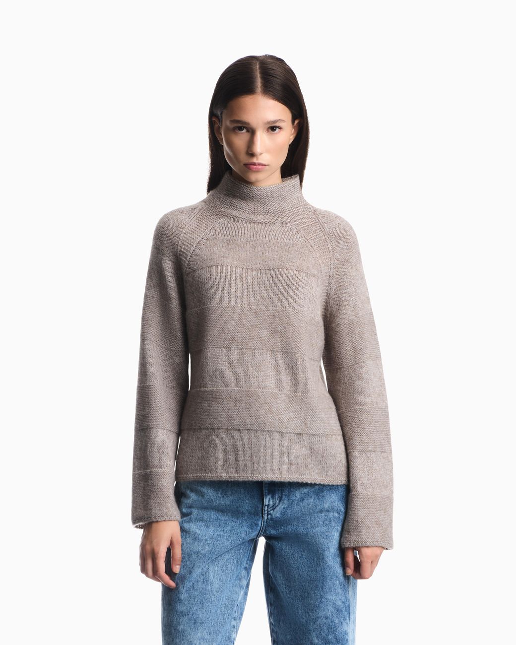 Emporio Armani White High-Neck Plain And Reverse Knit Sweater