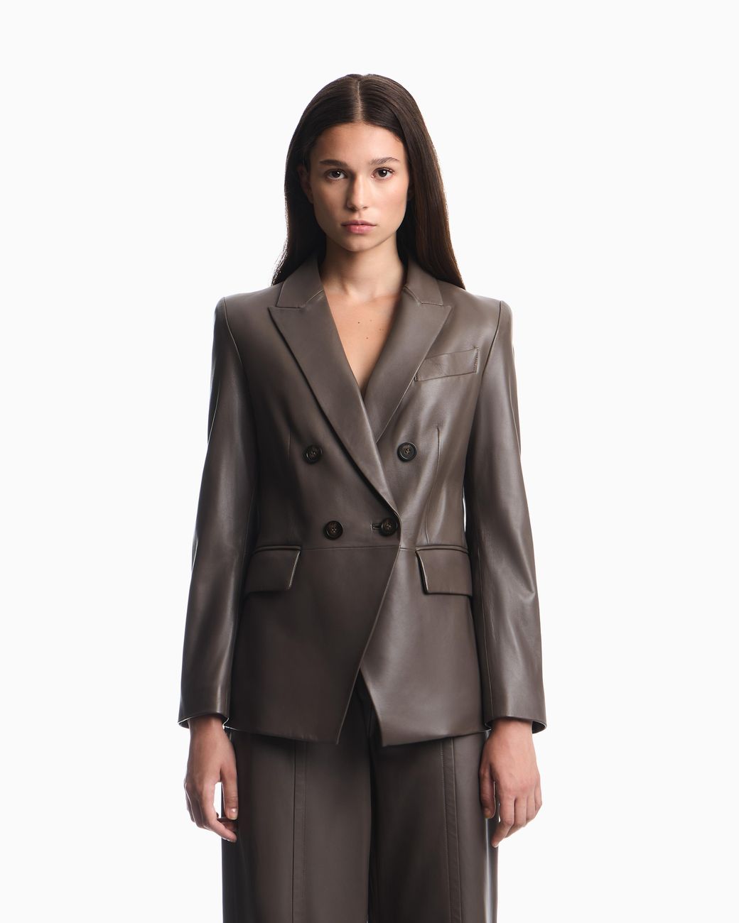 Emporio Armani Brown Slim-Fit Double-Breasted Blazer