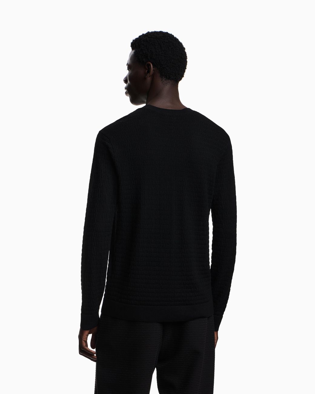 Emporio Armani Black Virgin-Wool Jumper With All-Over Jacquard Lettering for men