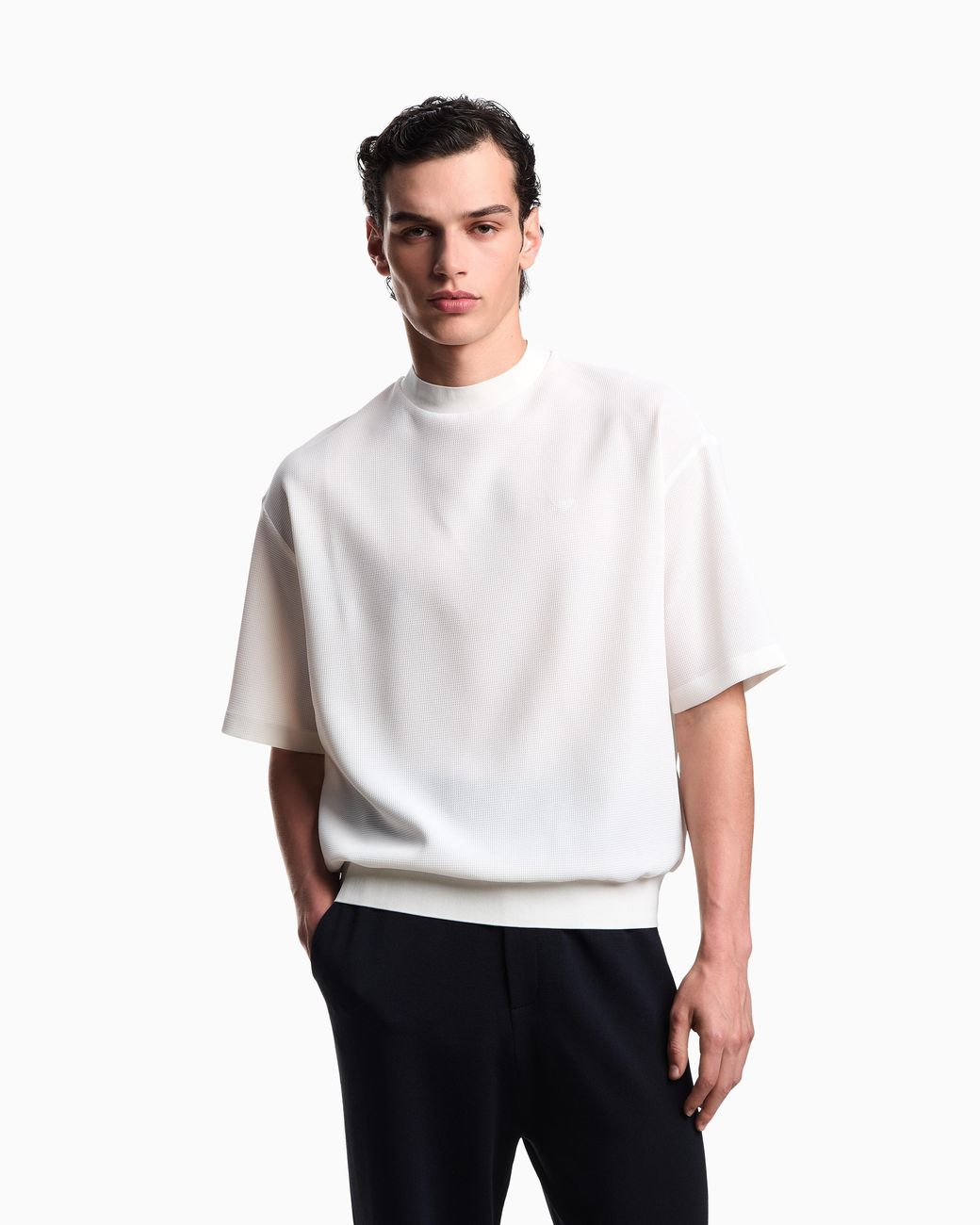 Emporio Armani White Icon 3D Piqué-Effect Crêpe Jersey T-Shirt for men