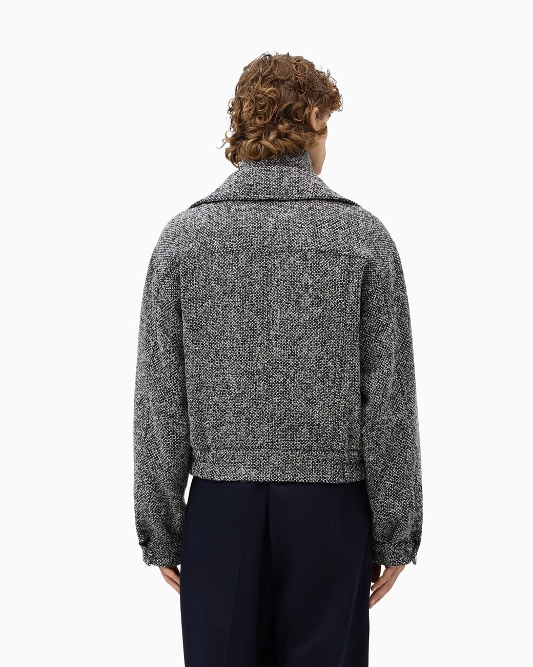 Emporio Armani Gray Herringbone Wool Blend Jacket With A Front Zipper Closure for men
