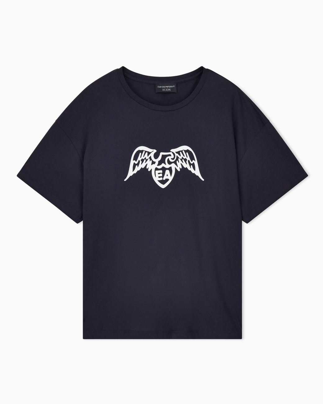 Emporio Armani Blue Pima T-Shirt With Maxi Eagle Logo And Short Sleeves