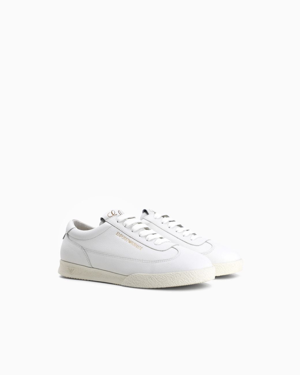 Emporio Armani White Leather Sneakers With An Embossed Logo And A Rubber Sole