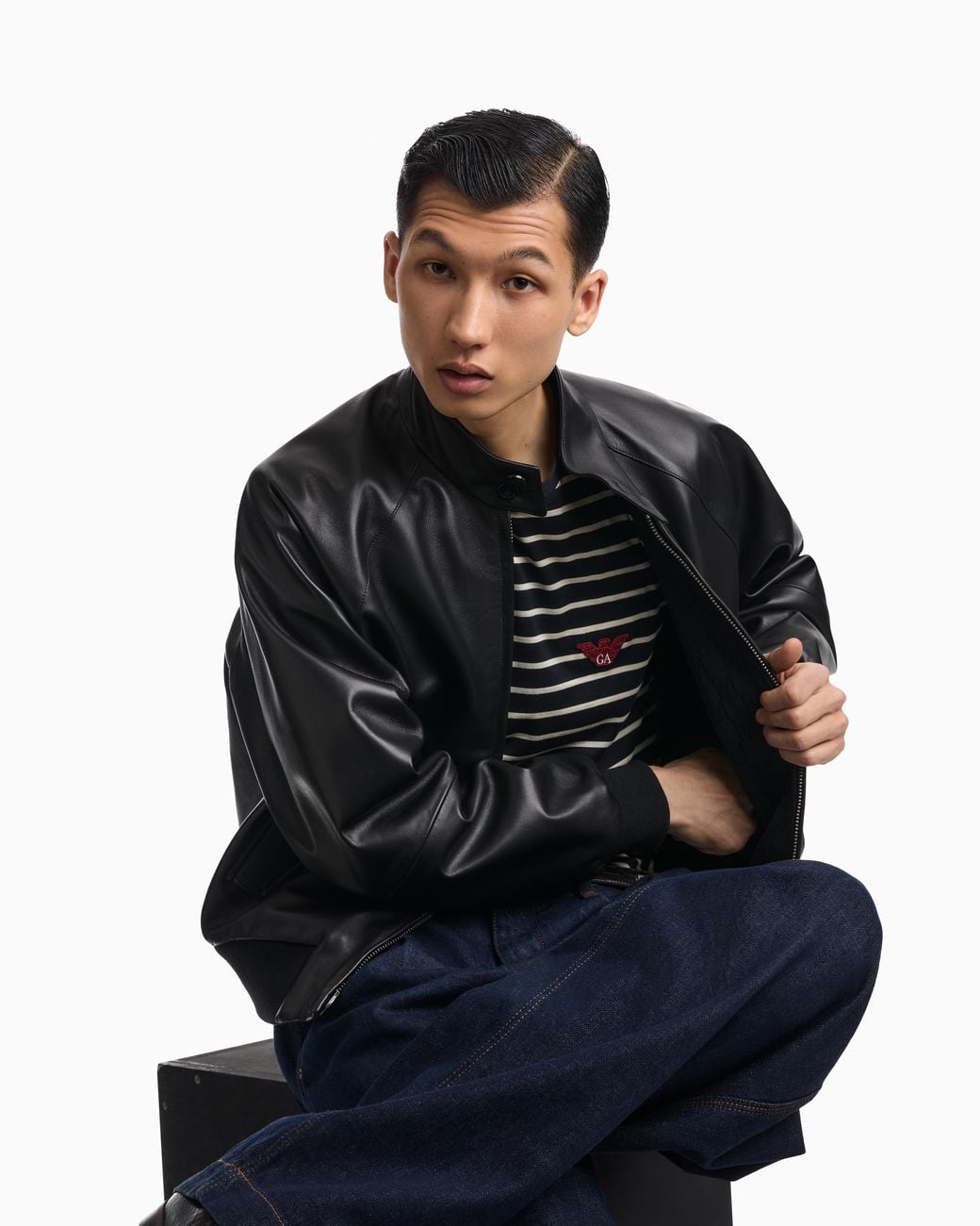 Emporio Armani Black Leather Outerwear for men