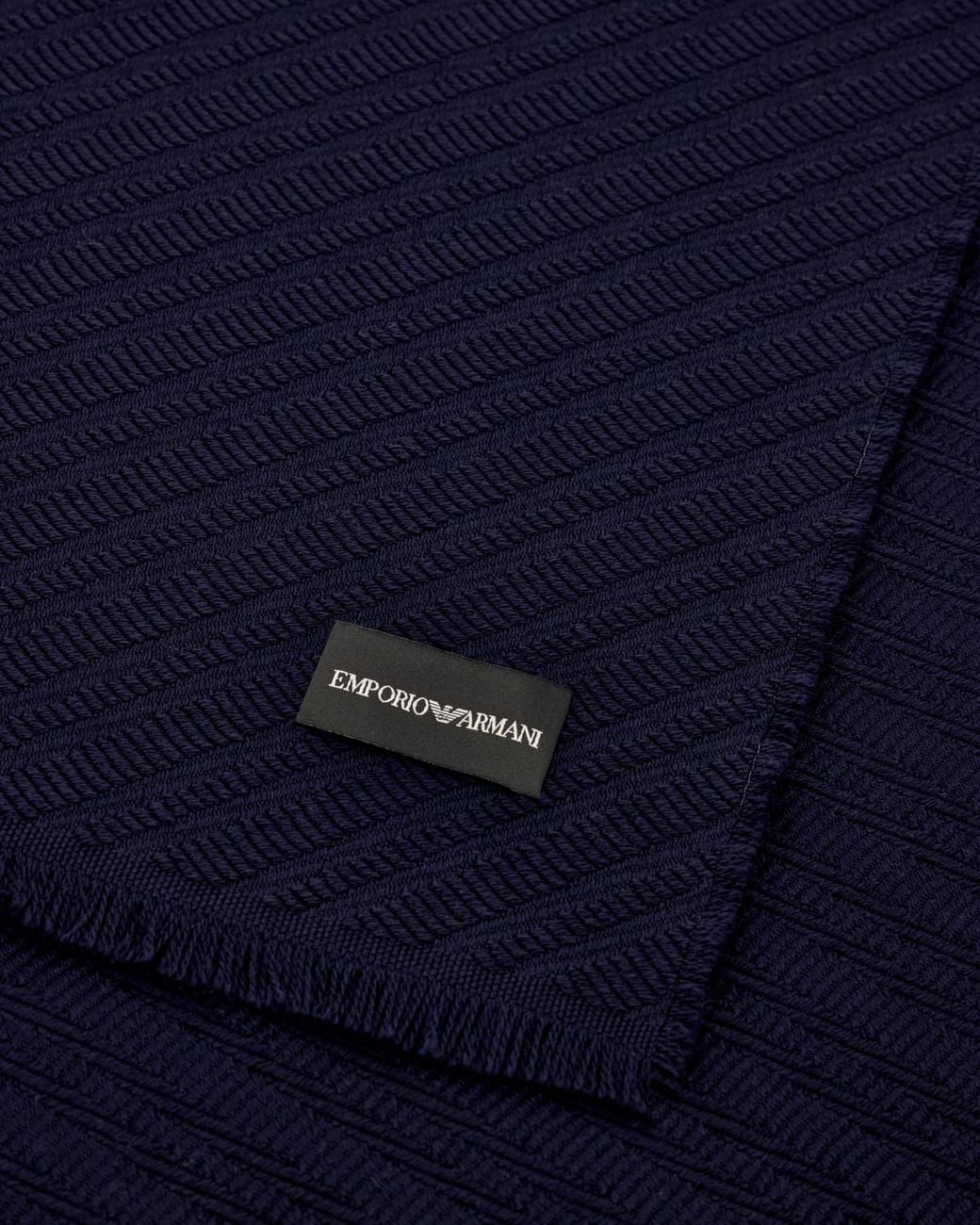 Emporio Armani Blue Virgin Wool Scarf With Herringbone Pattern And Fringe for men