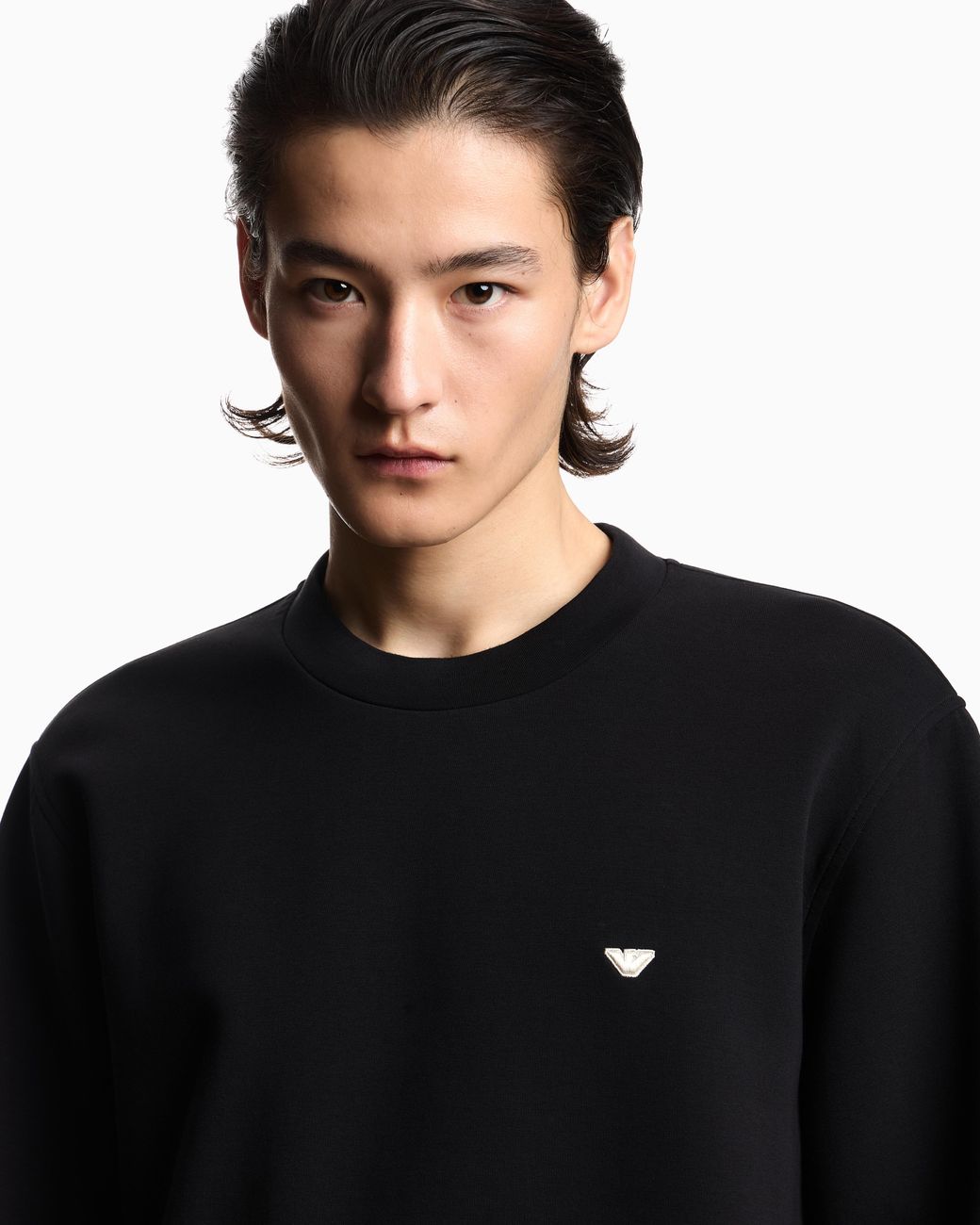 Emporio Armani Black Double Jersey Sweatshirt With Micro Eagle Embroidery for men