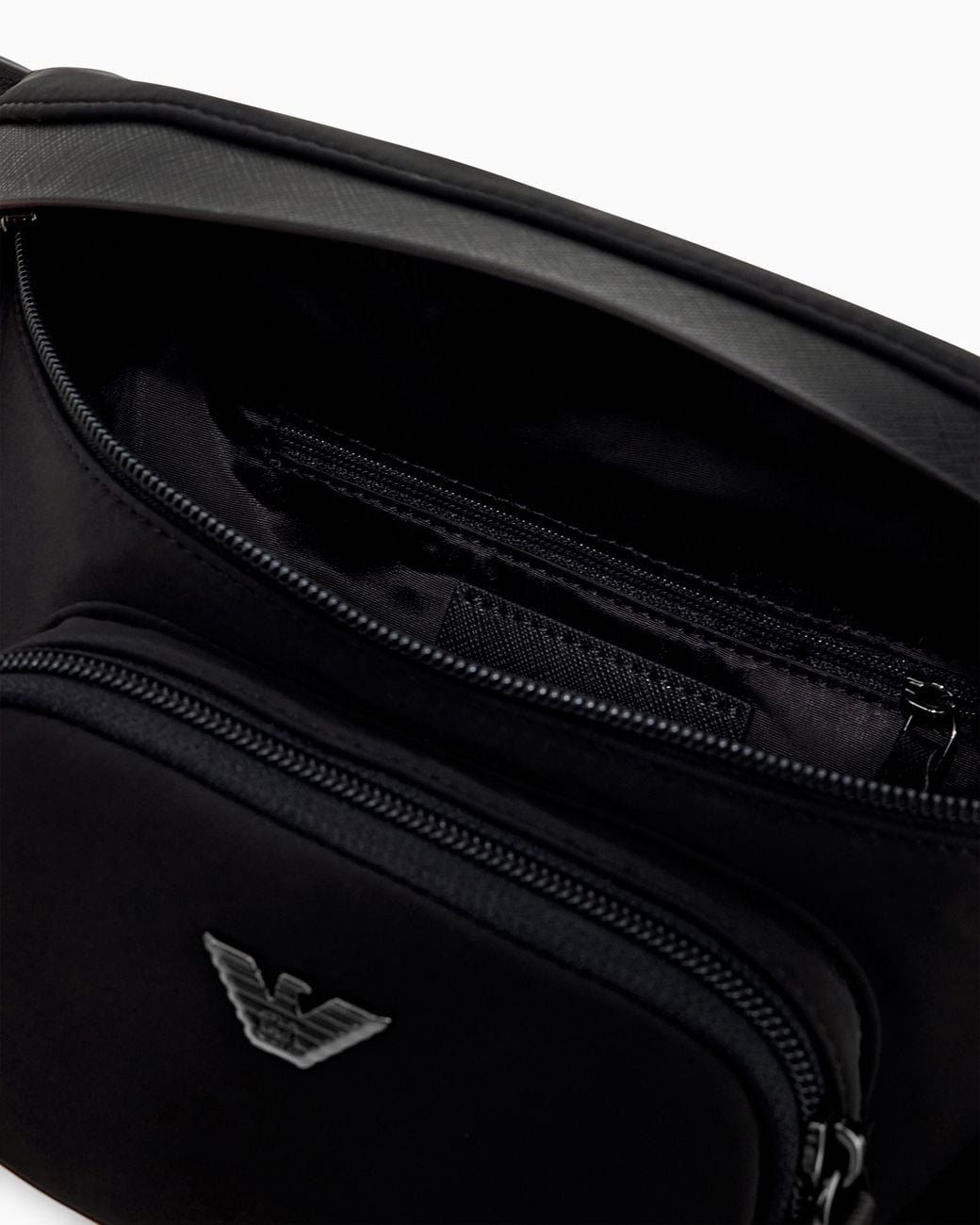 Emporio Armani Black Nylon Waist Bag With Metallic Logo And Front Pocket for men