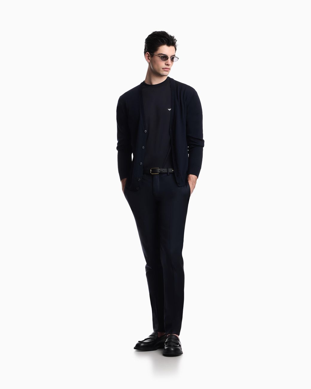 Emporio Armani Blue Pure Virgin Wool V-Neck Cardigan for men