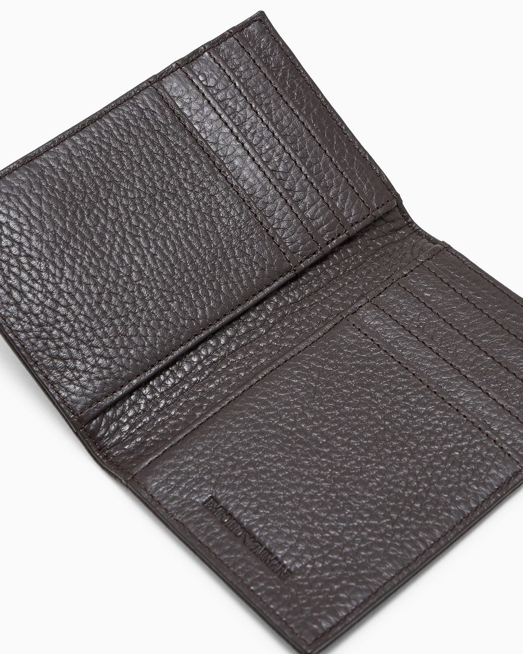 Emporio Armani Brown Zipped, Tumbled-Leather Bi-Fold Card Holder for men