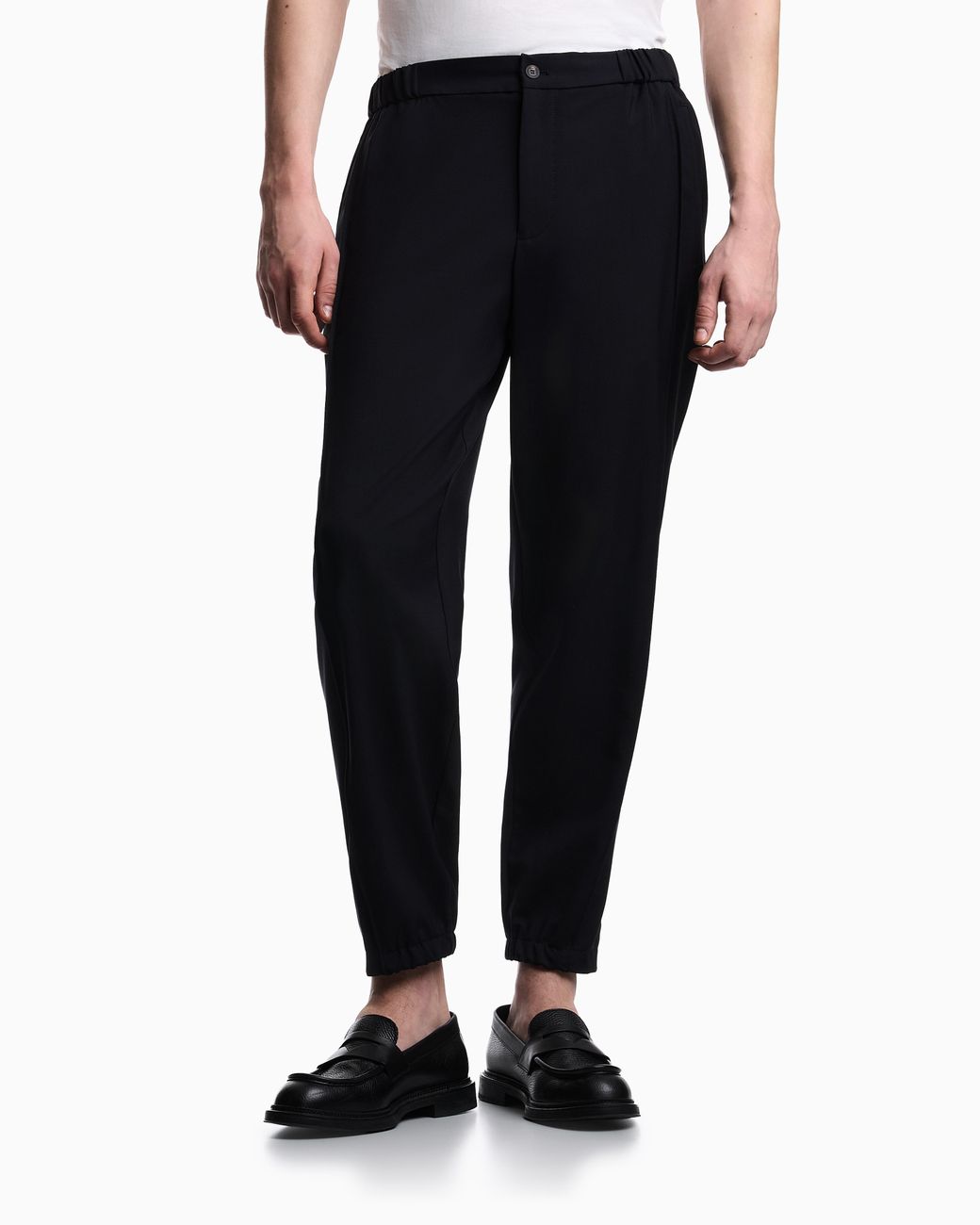 Emporio Armani Black Tropical Light Wool Canvas Trousers for men