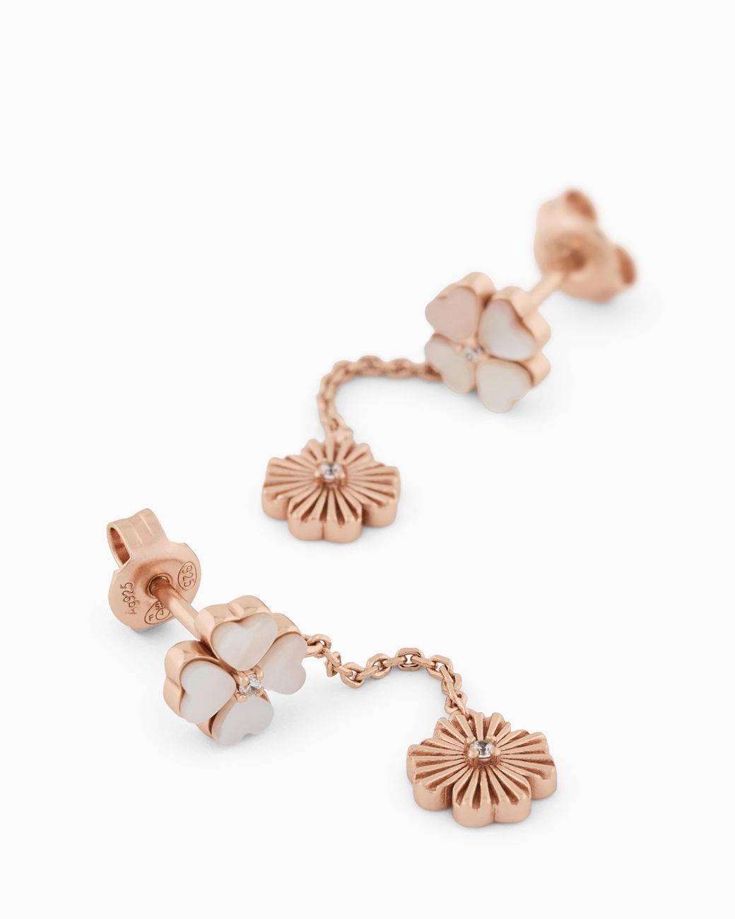 Emporio Armani White Mother Of Pearl Clover Drop Earrings