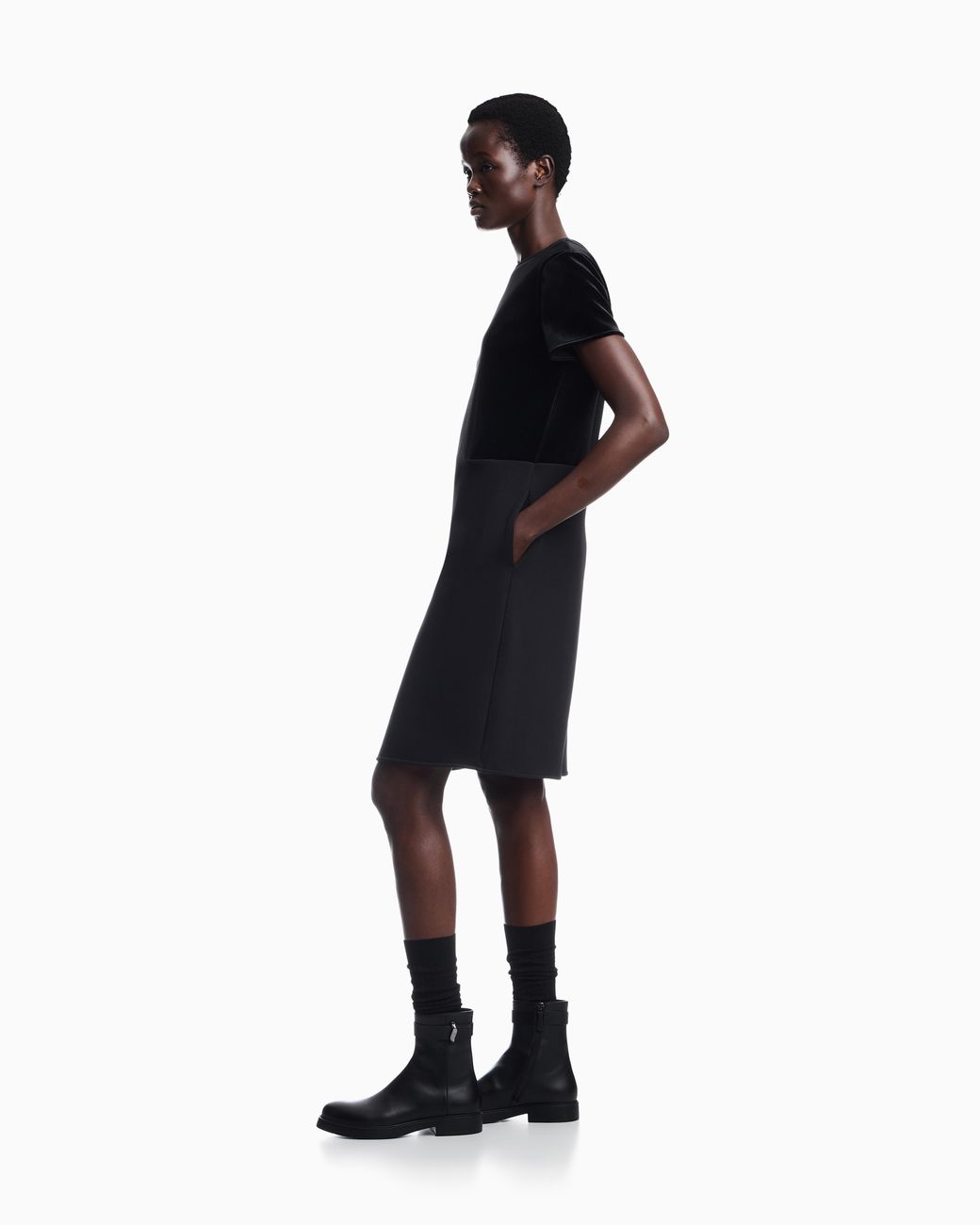 Emporio Armani Black Double Jersey Dress With Chenille Tape Travel Essential