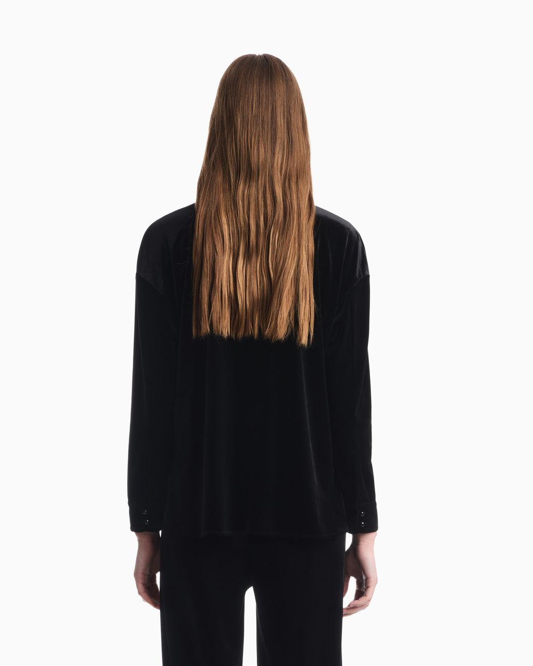 Emporio Armani Blue Chenille Jumper With Ruffled Neckline And Button Placket