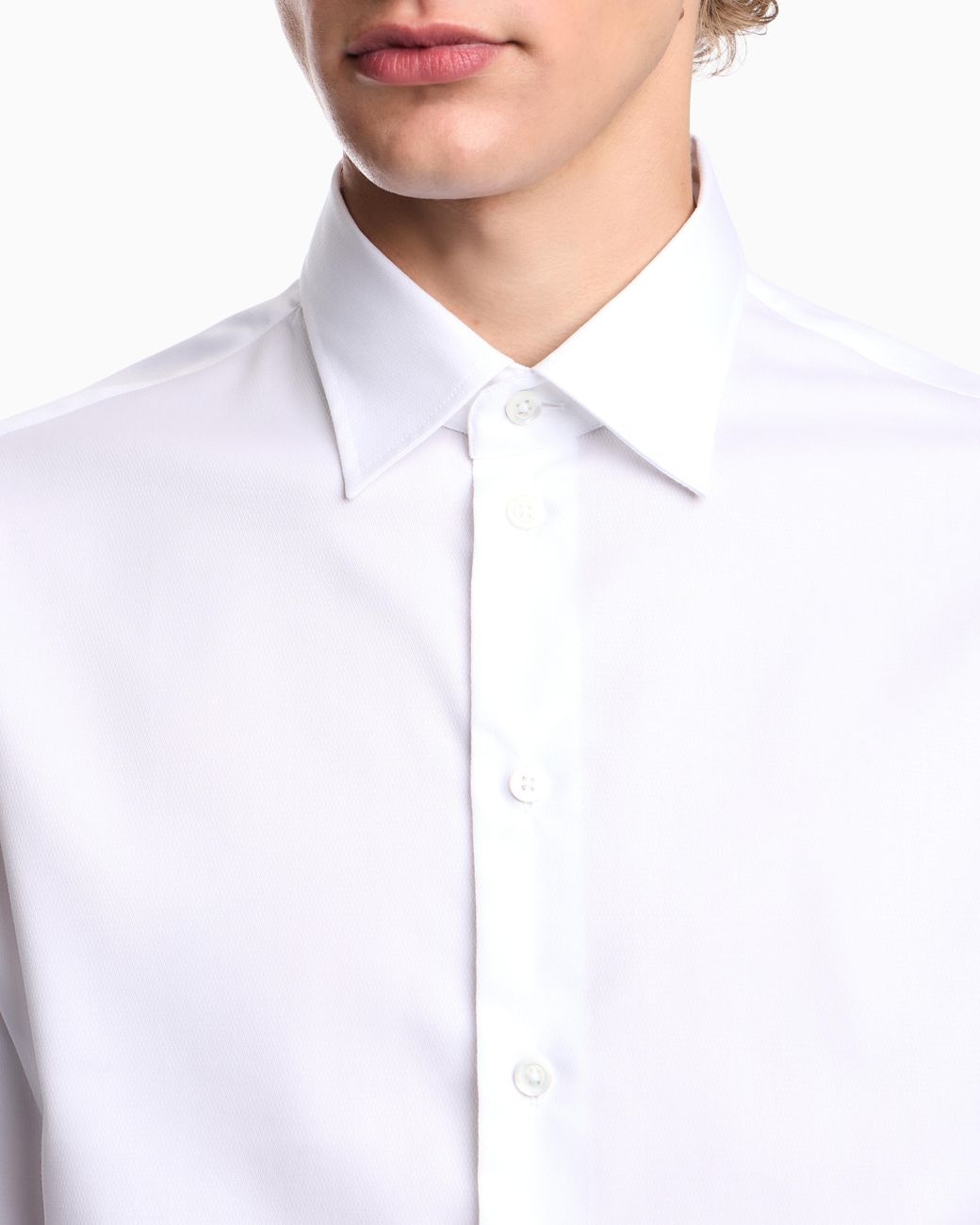 Emporio Armani White Cotton Dress Shirt With A Pointed Collar And Buttoned Cuffs for men