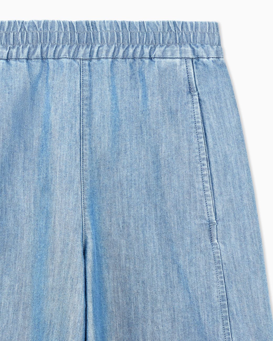 Emporio Armani Blue Wide-Leg Metal-Look Denim Trousers With An Elastic Waist