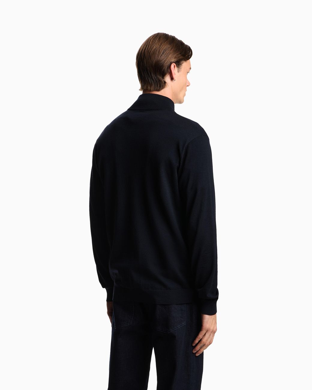 Emporio Armani Blue Plain-Knit, Virgin-Wool Full-Zip Cardigan for men