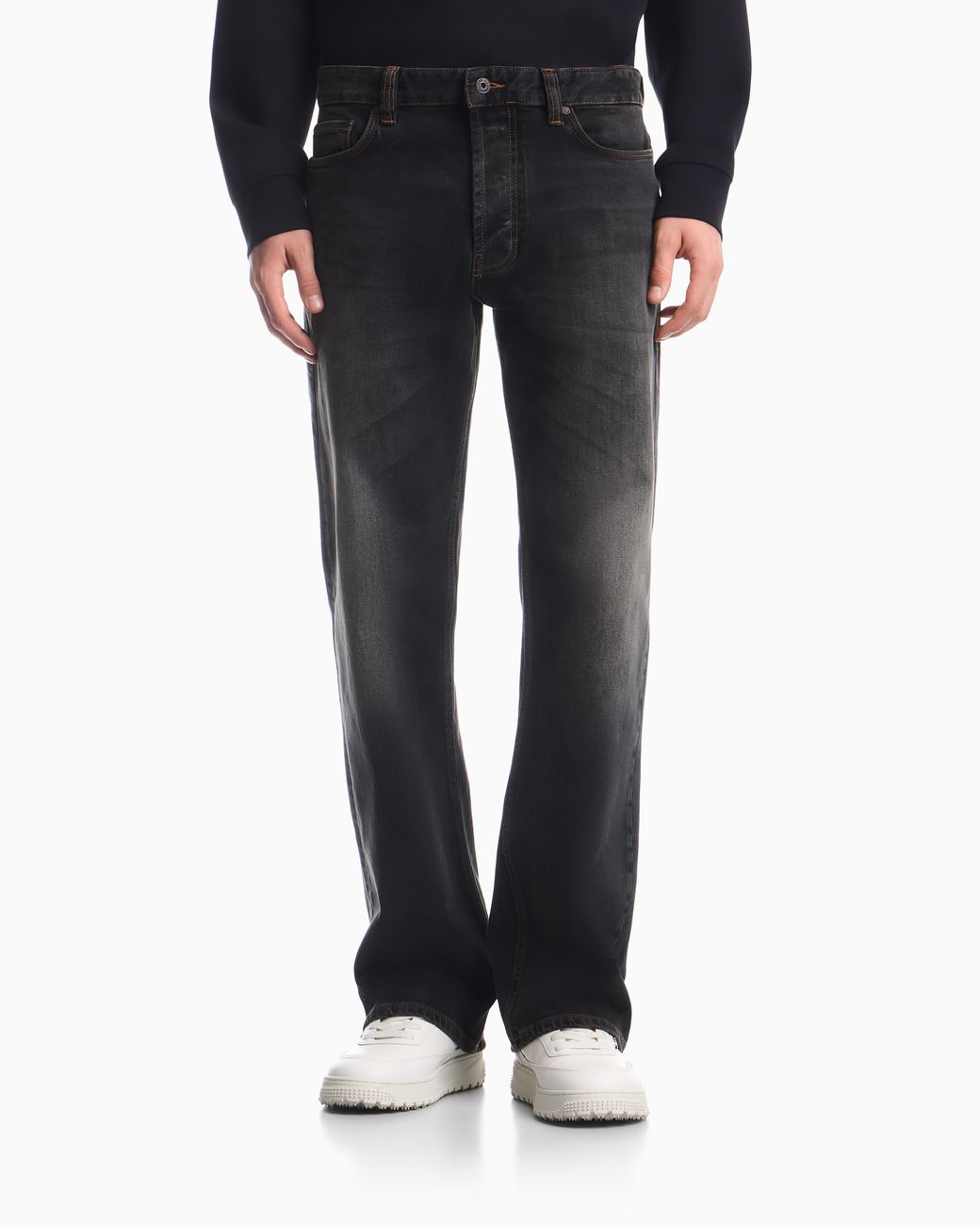 Emporio Armani Gray Straight-Leg Five-Pocket Denim Jeans With A Faded Effect for men