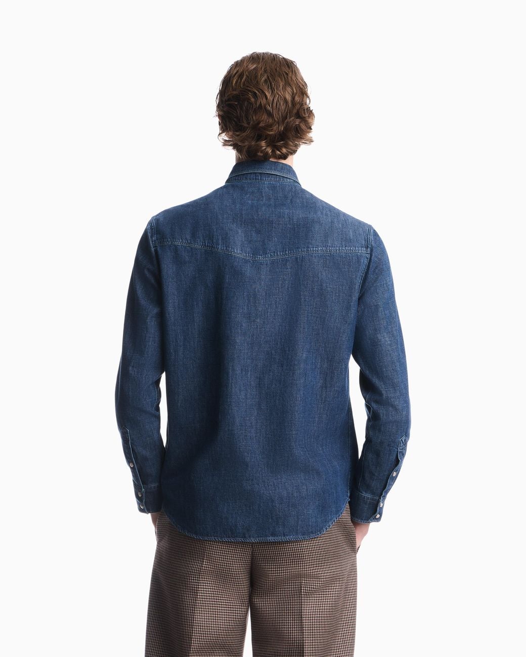 Emporio Armani Blue Cotton Denim Shirt With Pointed Collar And Buttoned Pockets for men