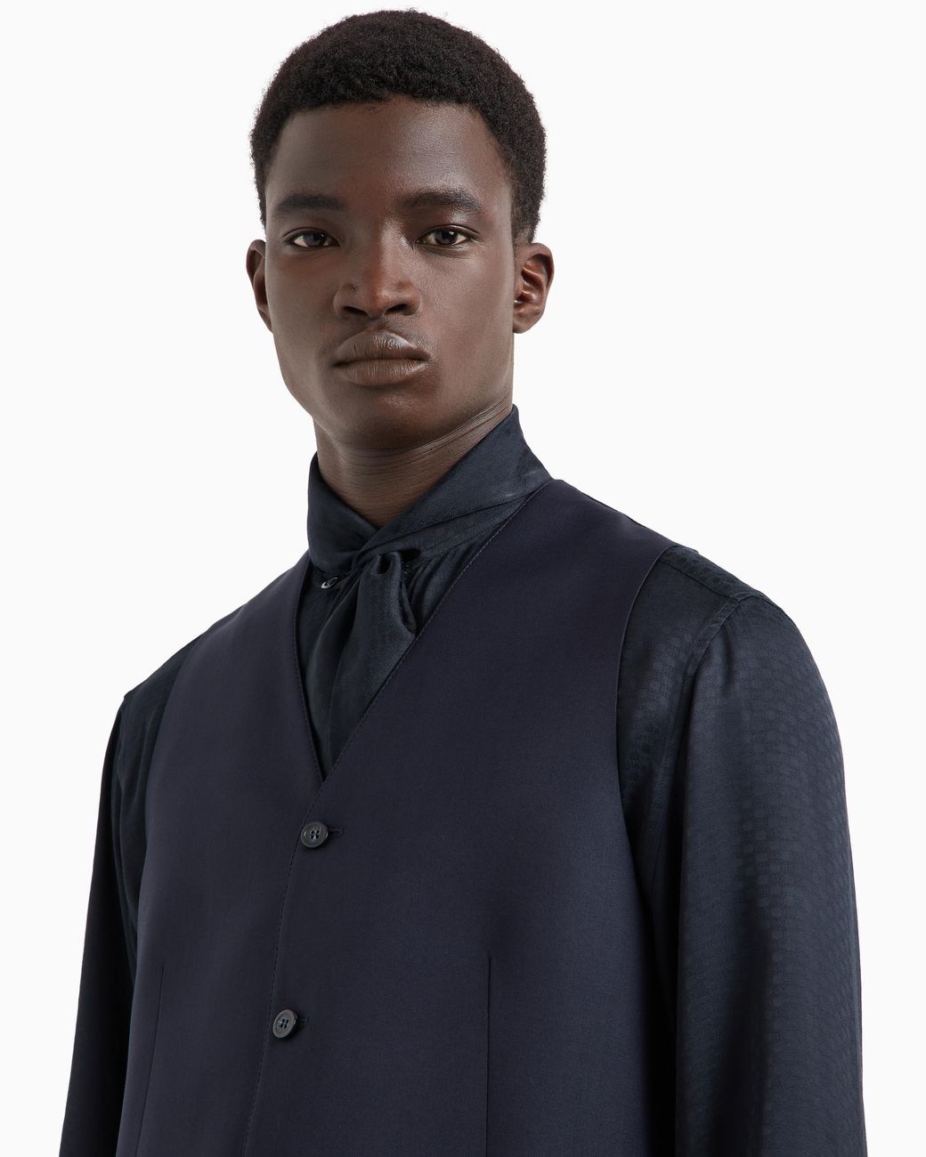 Emporio Armani Blue Worsted Single-Breasted Gilet Essential for men