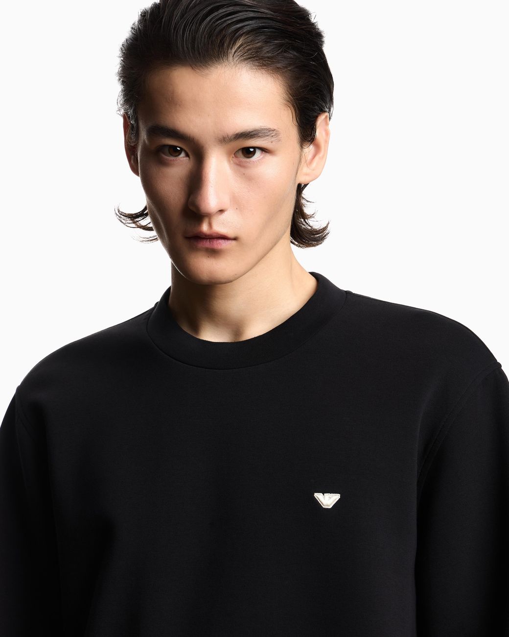 Emporio Armani Black Double Jersey Sweatshirt With Micro Eagle Embroidery for men