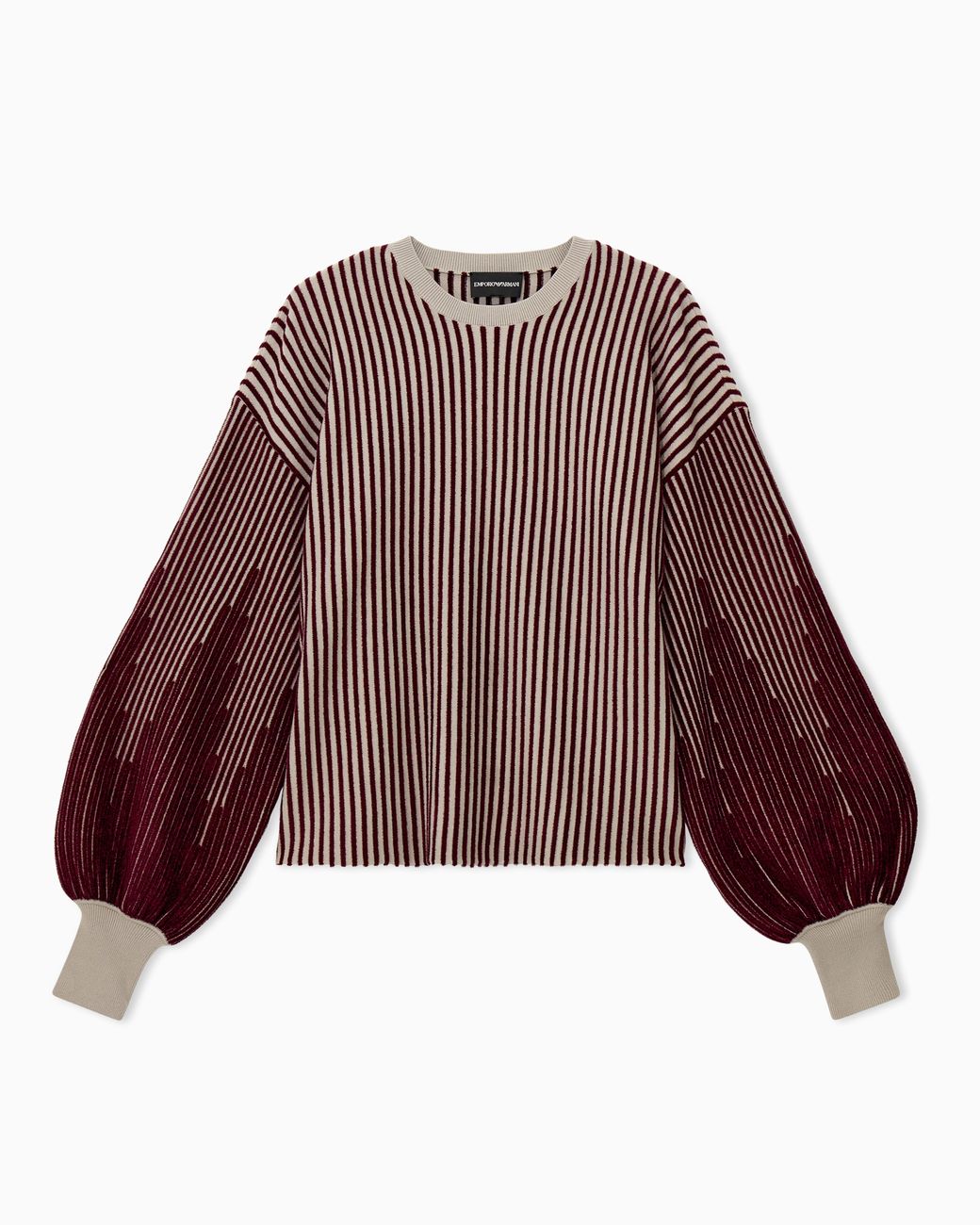 Emporio Armani Red Viscose Pullover With Vertical Stripes And Balloon Sleeves