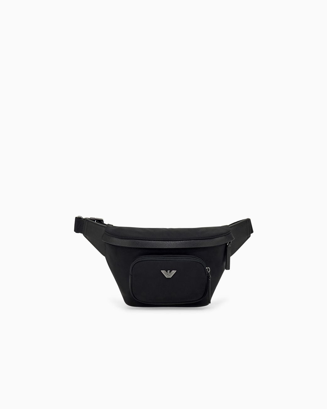Emporio Armani Black Nylon Waist Bag With Metallic Logo And Front Pocket for men