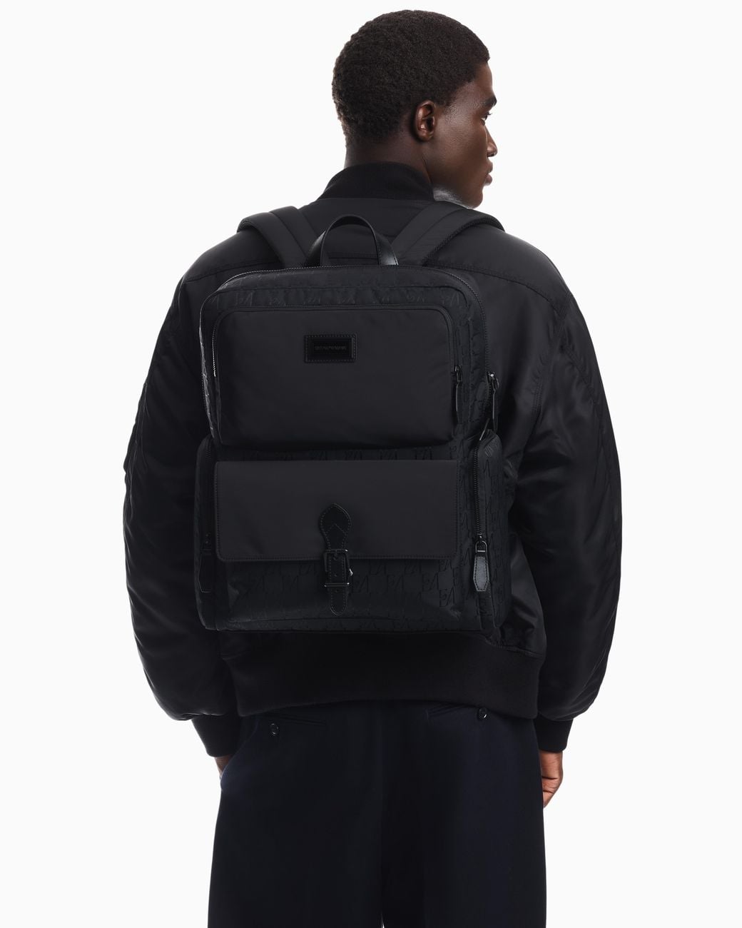 Emporio Armani Black Embossed Backpack With A Flap Pocket And Padded Mesh Straps for men