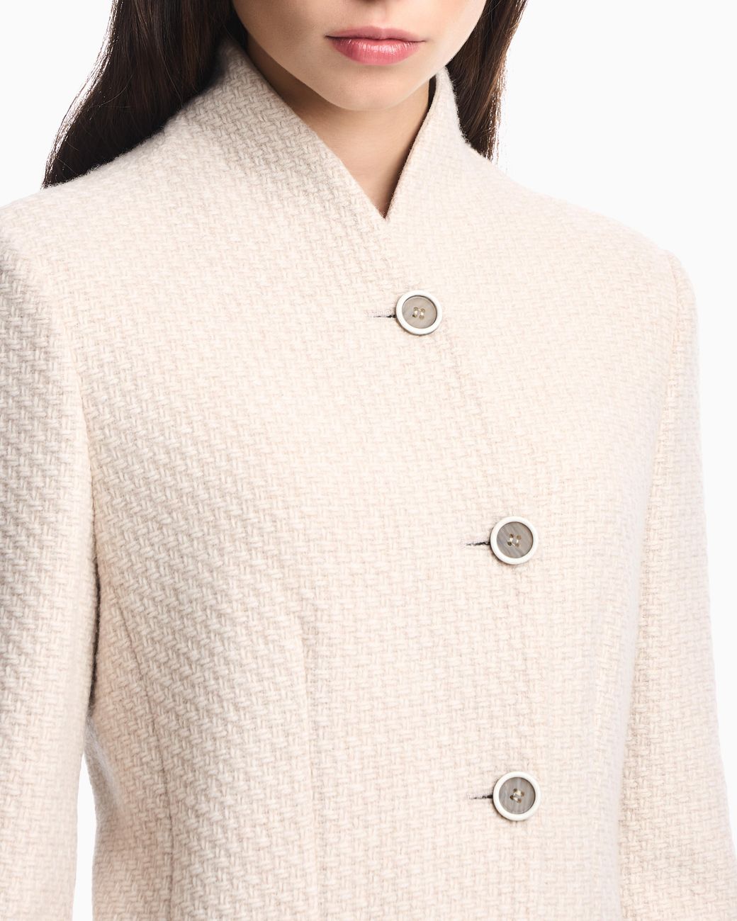 Emporio Armani Natural High-Neck Virgin Wool Blazer With A Jacquard Knit Effect