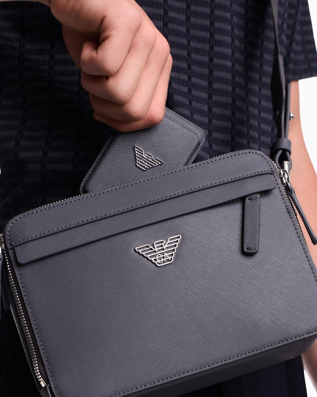 Emporio Armani Blue Phone And Credit Card Holder With Belt for men