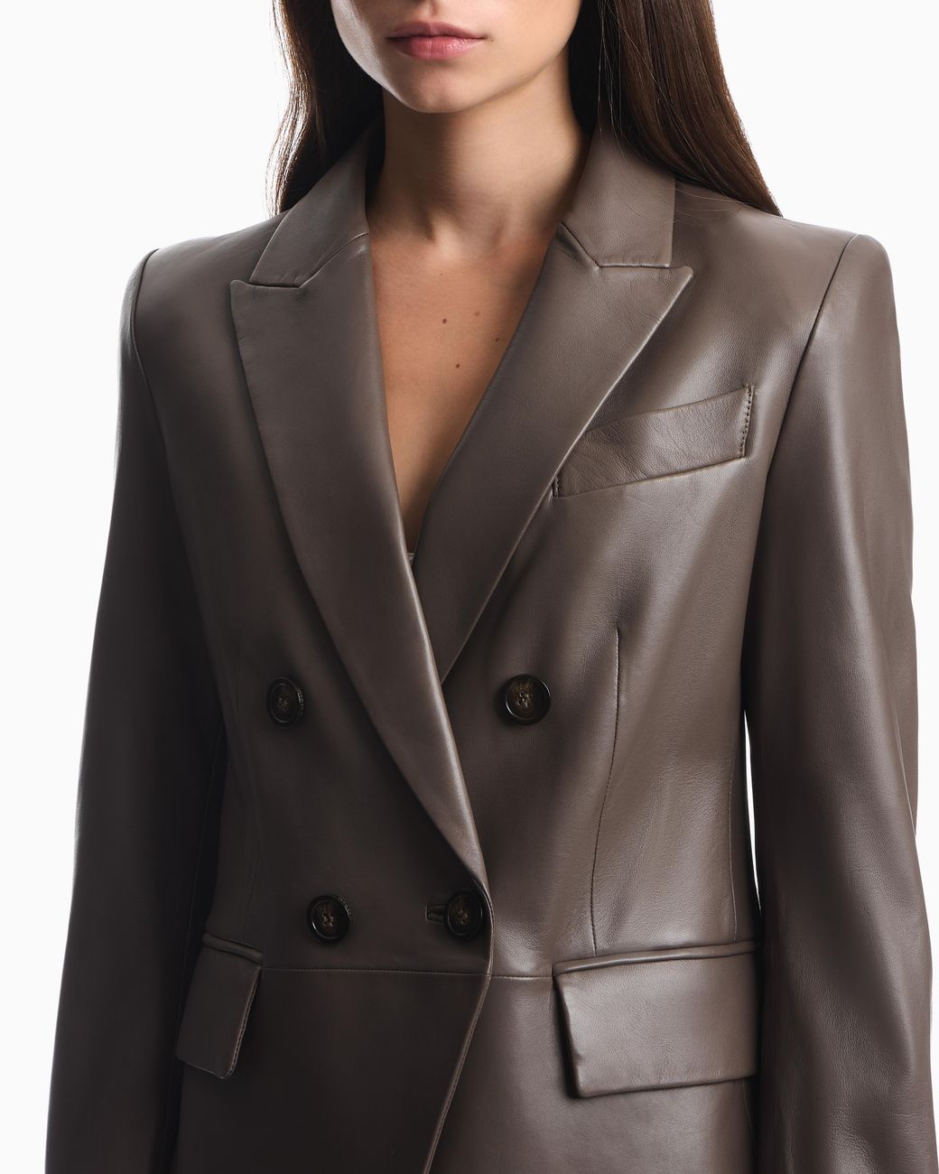 Emporio Armani Brown Slim-Fit Double-Breasted Blazer
