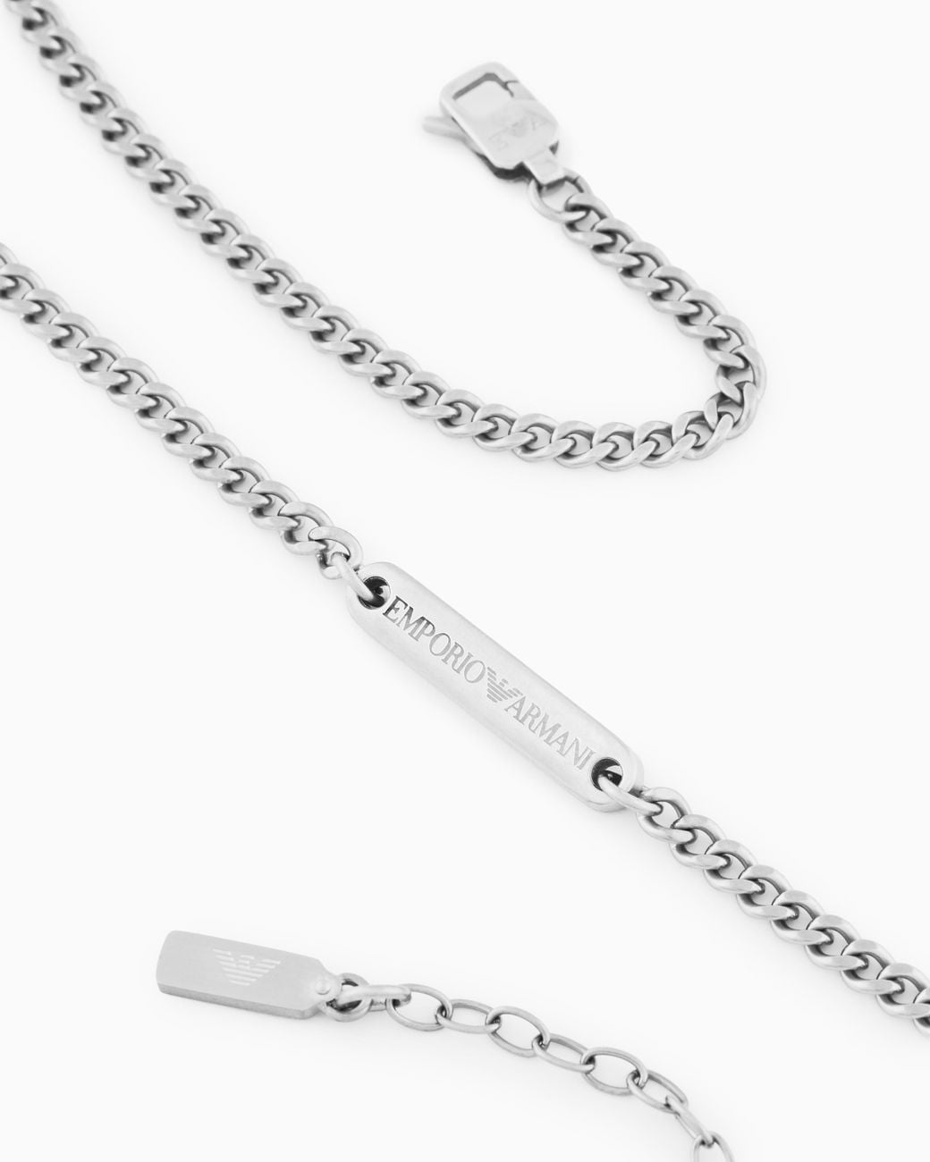 Emporio Armani White Stainless Steel Id Necklace for men