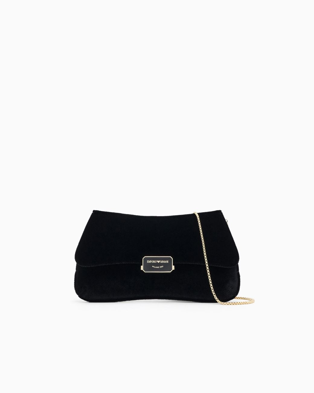 Emporio Armani Black Smooth Velvet Clutch Bag With Chain Strap