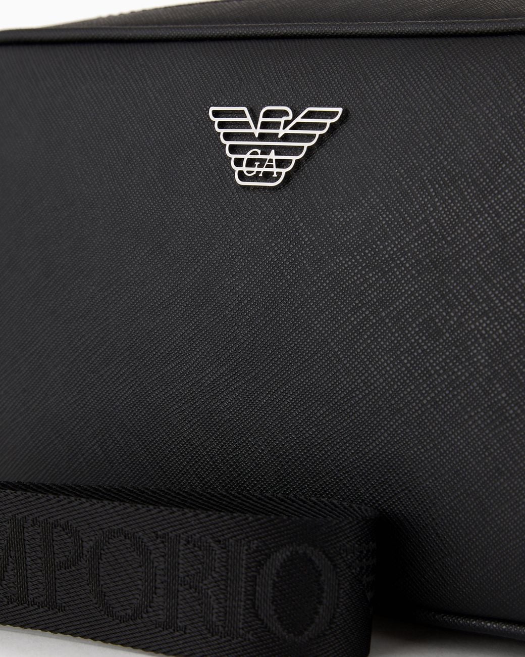 Emporio Armani Black Saffiano Leather Washbag With Eagle Plate for men