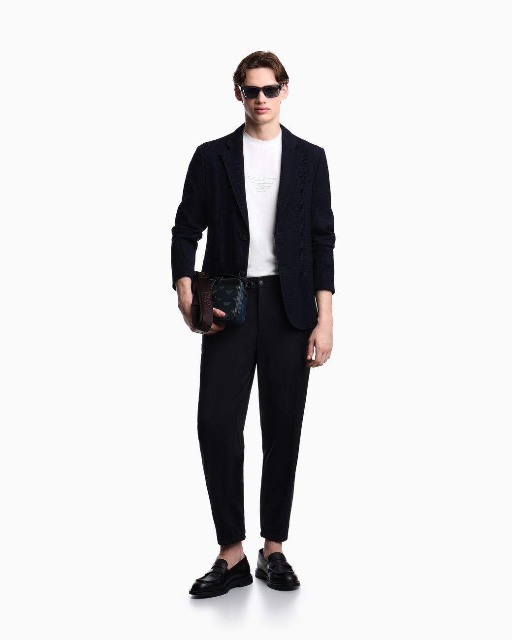 Emporio Armani Black Tropical Light Wool Canvas Trousers for men