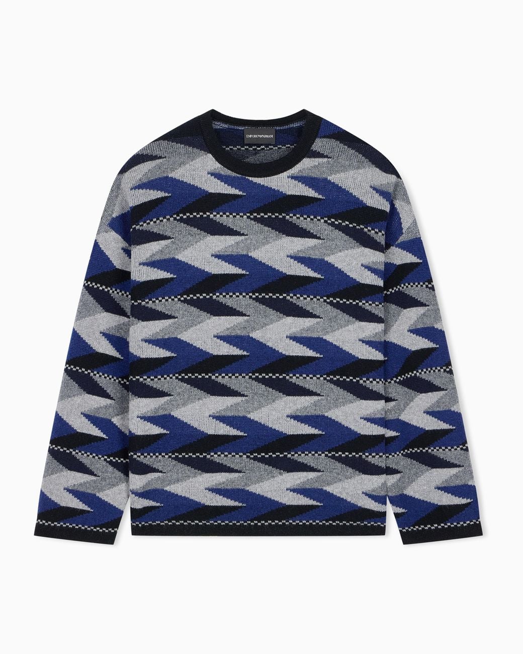 Emporio Armani Blue Wool-Blend Jacquard Jumper
