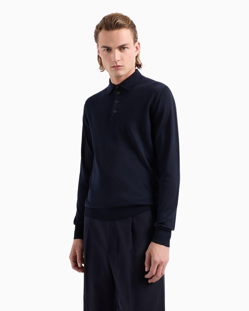 Emporio Armani Blue Jumper With Polo Collar for men