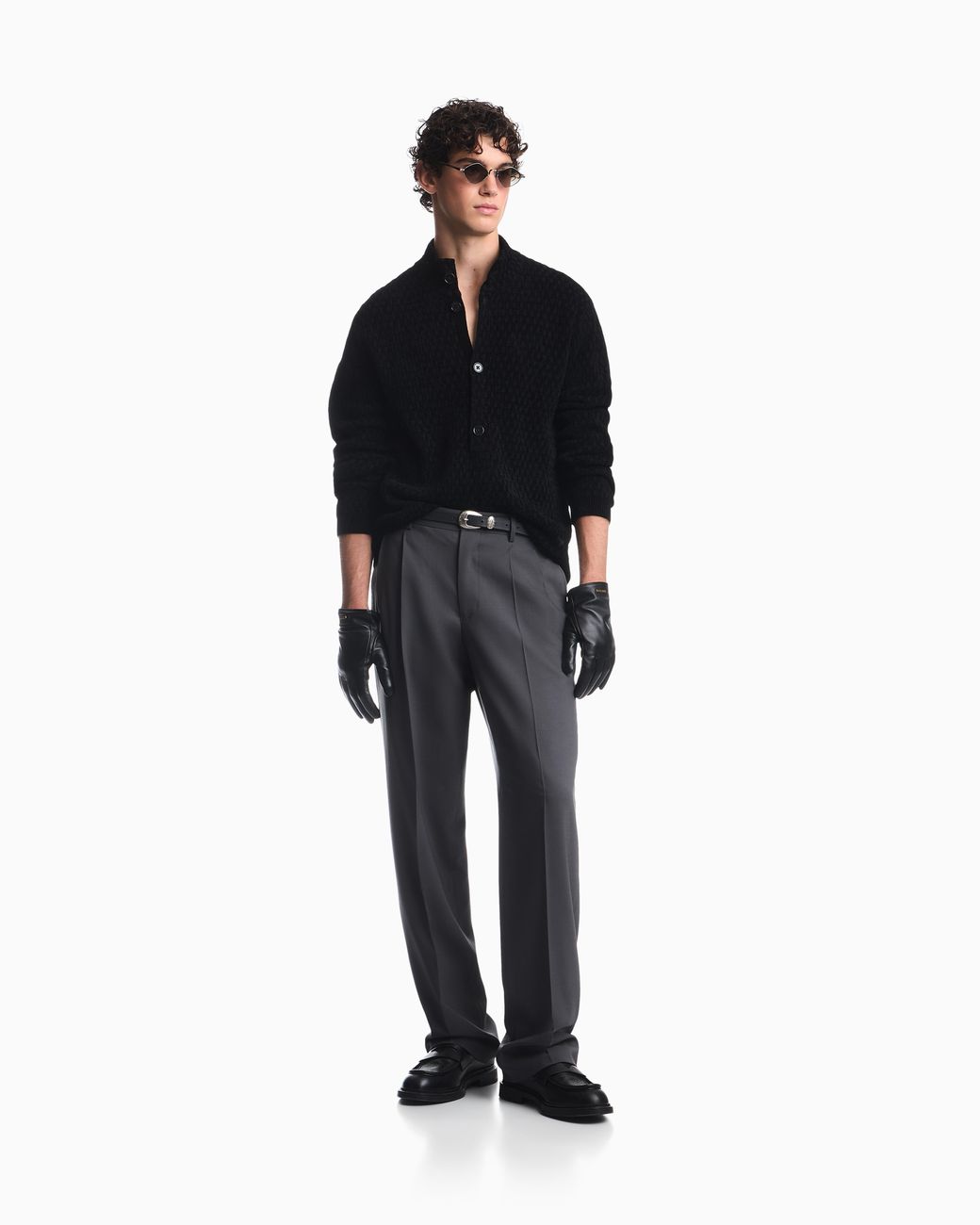 Emporio Armani Blue Signature Capsule Textured Virgin Wool Buttoned Sweater for men