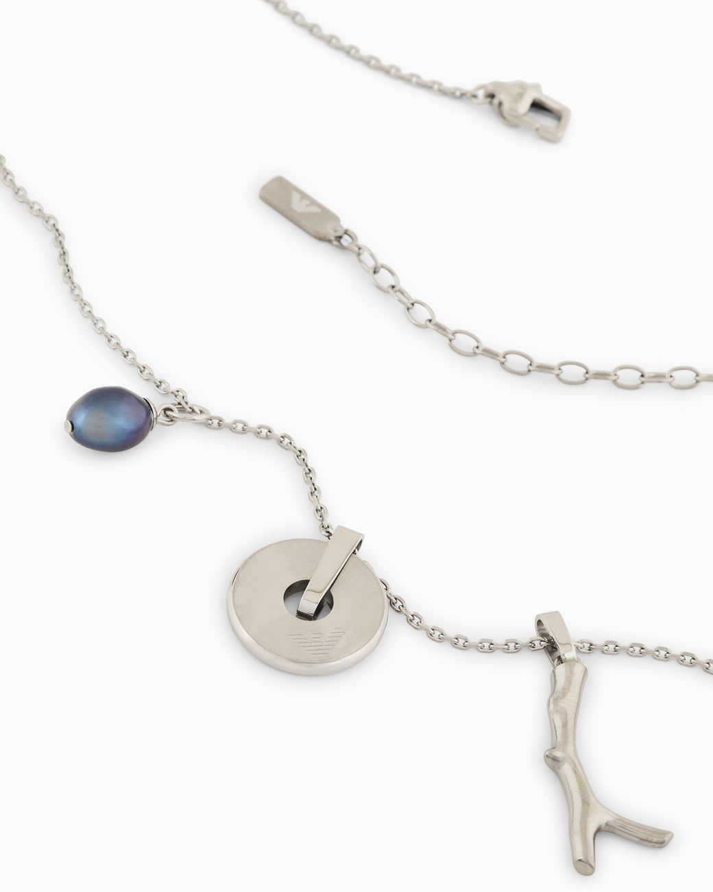 Emporio Armani Metallic Freshwater Pearl Stainless Steel Pendant Necklace for men