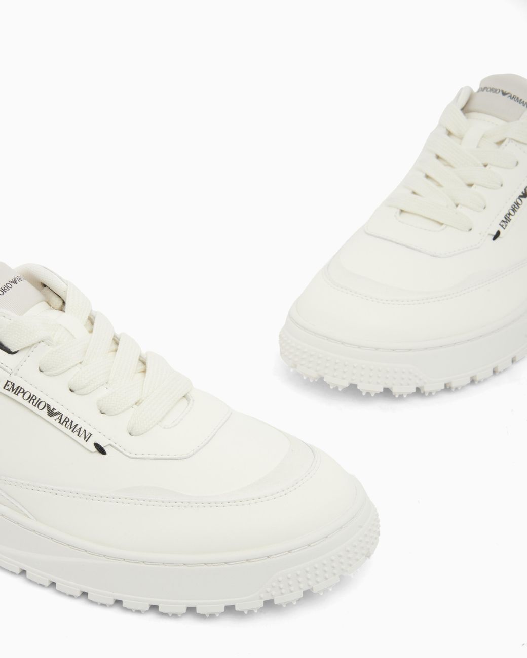 Emporio Armani White Smooth Leather Lace-Up Sneakers With A Textured Rubber Sole for men